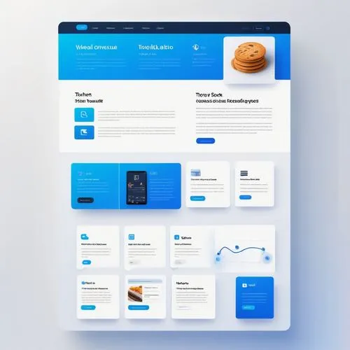 Modern website, information architecture template, sleek minimalistic design, bright white background, blue accents, bold sans-serif font, clean lines, geometric shapes, responsive layout, scrolling e