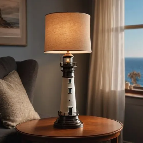 a lighthouse lamp in a living room,a lighthouse lamp ,bedside lamp,table lamp,table lamps,energy-saving lamp,retro lamp,retro kerosene lamp,replacement lamp,spot lamp,desk lamp,retro lampshade,portabl