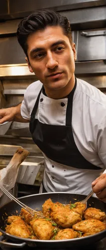 Fry a piece of chicken in a busy restaurant,scaloppine,piccata,chef,men chef,zuccotto,latkes,lasagnette,cooktop,restaurants online,sicilian cuisine,indian cuisine,shami kebab,punjabi cuisine,cook,pael