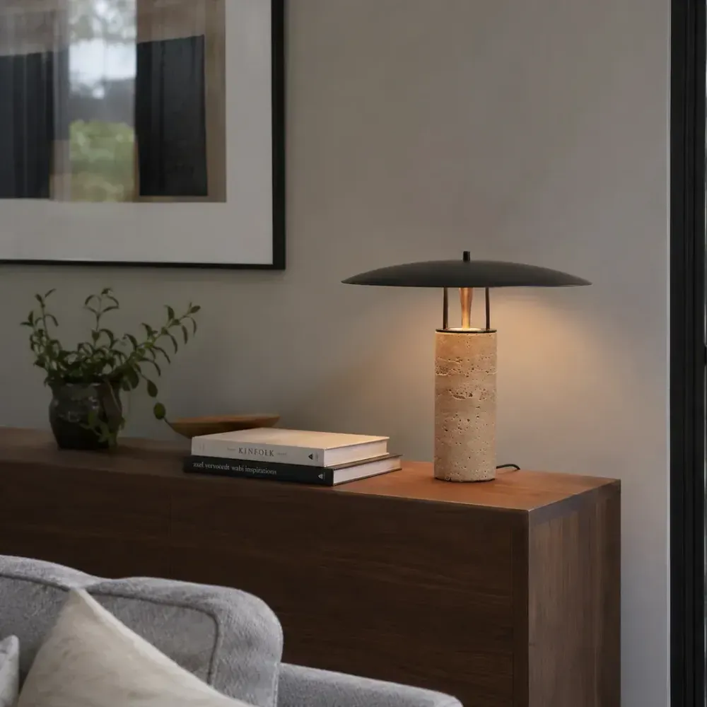 Vorllin Travertine Mushroom Table Lamp