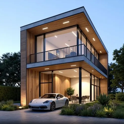 Contemporary Home Exterior Design Ideas Simple House Small Modern Asian Designs,the front view of a house with a car parked in front,modern house,3d rendering,modern architecture,prefab,frame house,du