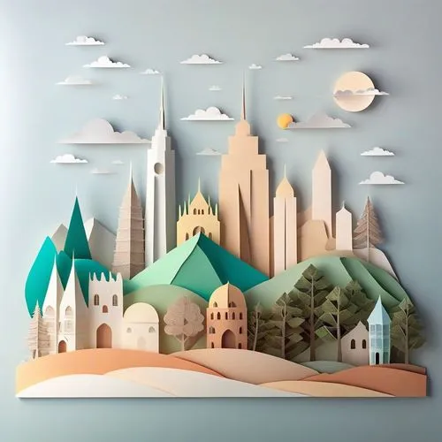 Paper cut 3D World,paper art,cardboard background,origami paper plane,wall decoration,low poly,wall decor,wood art,nursery decoration,basil's cathedral,dioramas,the laser cuts,city skyline,fantasy cit