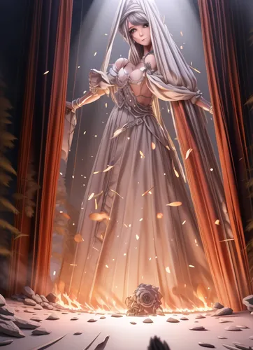 a painting of a woman wearing a gown,goddess of justice,angel's tears,fallen angel,falling star,fallen petals,personification