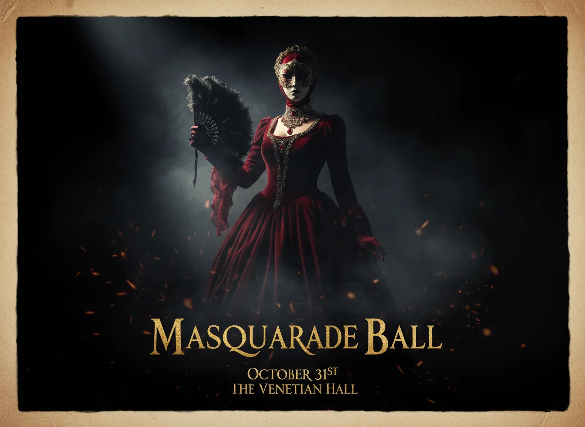 Un poster per un evento con un forte effetto di illuminazione a chiaroscuro, dove un soggetto è evidenziato su uno sfondo scuro e fumoso.