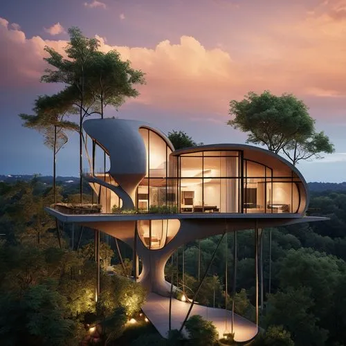 tree house design, House on the Tree, A modern house suspended between big trees, with direct elevators and french window
,tree house hotel,tree house,futuristic architecture,treehouse,dunes house,cub
