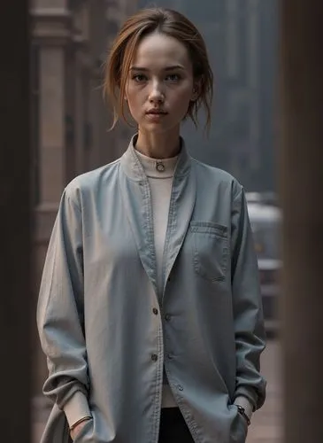 a young woman with brown hair is walking down the street,abnegation,woman in menswear,overcoats,jacket,menswear for women,coat,psychometric,shanghai,spy visual,navy suit,female doctor,alias,business w