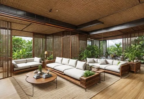 living room with huge window,bamboo plants,tropical house,bamboo curtain,cabana,garden design sydney,hawaii bamboo,patterned wood decoration,contemporary decor,living room,southeast asia,roof terrace,