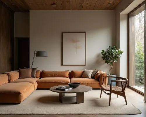  interior design,a living room with an open plan has furniture,minotti,mid century modern,natuzzi,corten steel,cassina,sitting room,Photography,Documentary Photography,Documentary Photography 01