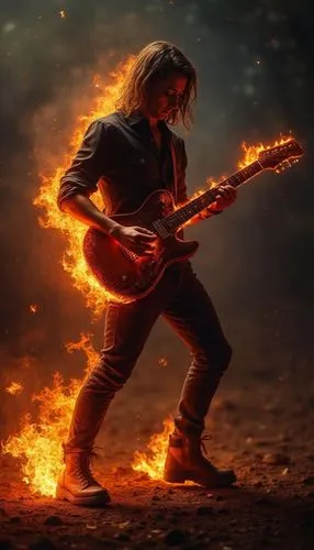 realistic guitarist plays with a burning guitar,a person with a guitar in fire,fire artist,pyromaniac,fire background,firebrand,pyromania,fire dance,fire devil,fiery,fire master,dancing flames,combust