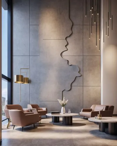a el lobby with large round couches and tables,minotti,modern decor,contemporary decor,wall decoration,interior modern design,interior decor,Photography,General,Realistic