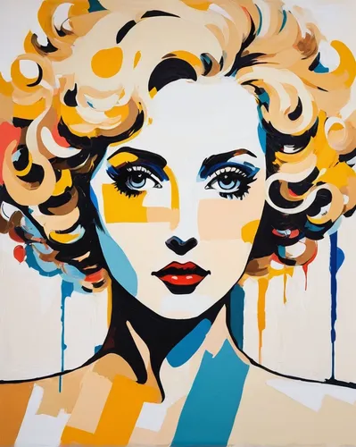 A noblewoman, blonde curls, big eyes.,pop art style,cool pop art,pop art woman,pop art girl,roy lichtenstein,girl-in-pop-art,art deco woman,popart,marylyn monroe - female,marilyn monroe,modern pop art