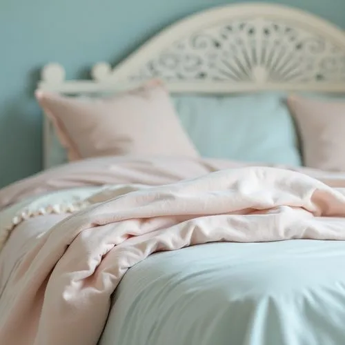 exclusive kids room bed elegant decoration on bed,delicate ,pastel colors,blured background,zoom focus
,light blue bedroom with light pink bed linens and pillows,bedspreads,bedspread,bedsheets,blue pi