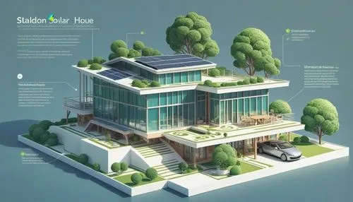 a modern house with green and white landscaping,solar cell base,solar photovoltaic,cubic house,photovoltaic system,photovoltaic cells,smart house,modern architecture,solar cells,multistory,solar energ