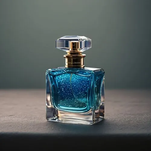 a blue glass bottle with a gold top on a table,perfume bottle,parfum,fragrance,ford cologne,hauhechel blue,colognes,aftershave,azzurro,mazarine blue,parfumerie,perfumer,bottle surface,creating perfume