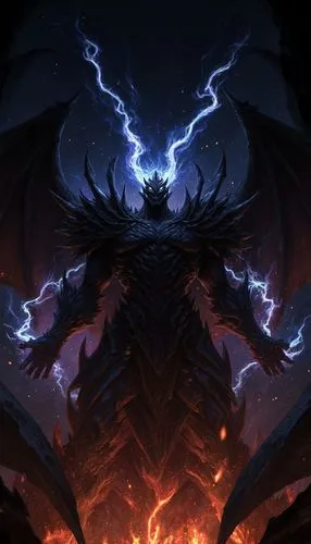 Dieses Bild zeigt eine kolossale, gottgleiche Energie-Entität in einem epischen, düsteren Dark-Fantasy-Stil. Die Kunstart ist eine hochdramatische digitale Matte-Painting-Illustration mit cinematicer 