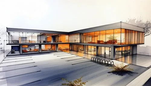 an architectural drawing of a modern building,modern house,renderings,revit,sketchup,3d rendering,neutra,cubic house,dunes house,modern architecture,archidaily,mid century house,cube house,lohaus,cant