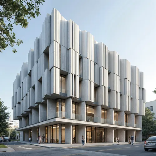 A multi-dimensional facade featuring staggered panels that create a textured surface,an art deco architecture of a building with multiple walls,seidler,medibank,robarts,reclad,arkitekter,gronkjaer,mon