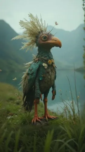 a bird with a fancy dress standing on a hill,haliaeetus,kea,poussaint,chakavian,kulu,coq,landfowl,jaggi,megapode,jatayu,gryfino,gallo,avian,paumanok,fairy peacock,eurobird,koropeckyj,gamefowl,haliaetu