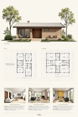 A professional architectural presentation board with a Pure background and a clean, minimalist design layout. The board includes:

Top Section: On the top left, a photorealistic render of a contempora