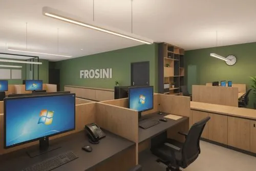 a few monitors are shown on a desk,modern office,assay office,blur office background,search interior solutions,consulting room,office automation,creative office,offices,furnished office,school design,