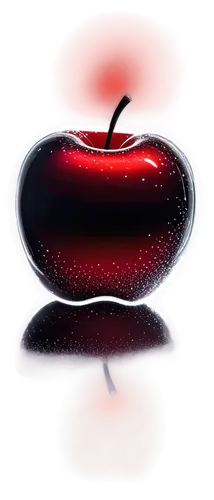 Apple logo, shiny metallic surface, reflective lights, rounded edges, bitten apple shape, vibrant red color, detailed texture, high-contrast lighting, close-up shot, centered composition, minimal back