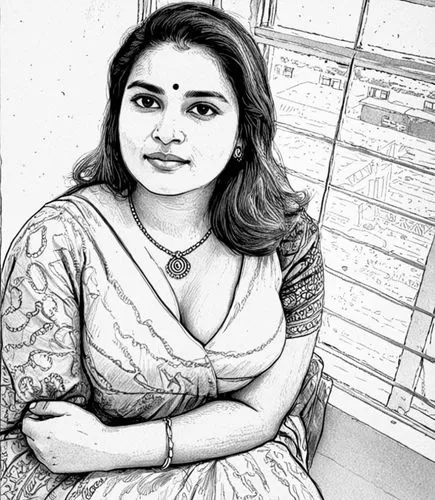 the drawing is drawn in black and white,kushboo,swathi,vidyalankar,nazia,janani,shobhana