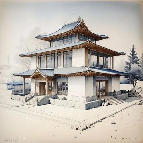 Khanate Style Building Blue Print Sketch