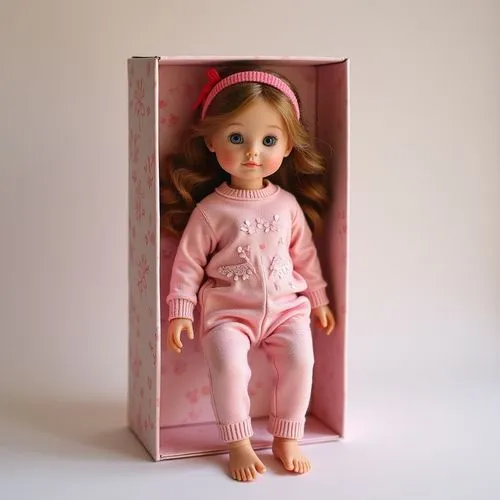 doll toy idea ,colorfull box,the little doll is sitting in the pink box,handmade doll,female doll,vintage doll,collectible doll,doll figure,cloth doll,wooden doll,doll house,designer dolls,doll's faci
