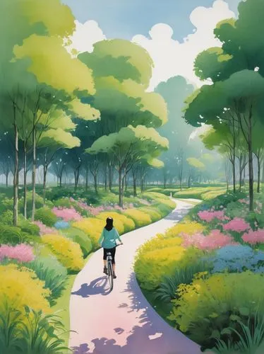 Illustration style, minimalism, delicate brushwork. A serene landscape painting in the style of Jiyoung Park, with a simple composition and several huge, rounded, shrubby trees in the background, stag