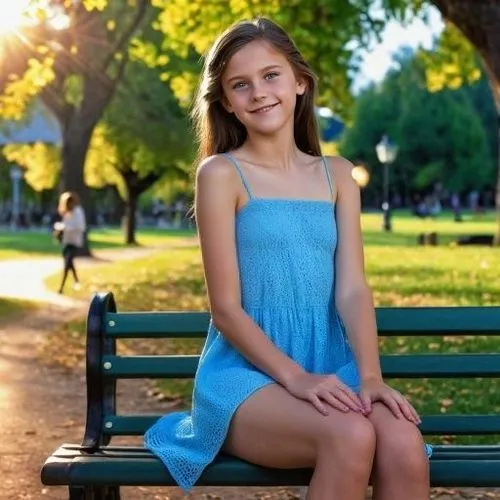 Hand,Park Bench,park bench,relaxed young girl,in the park,young girl,girl sitting,a girl in a dress,girl in a long dress,bench,little girl in pink dress,sitting on a chair,blue dress,girl with tree,gi