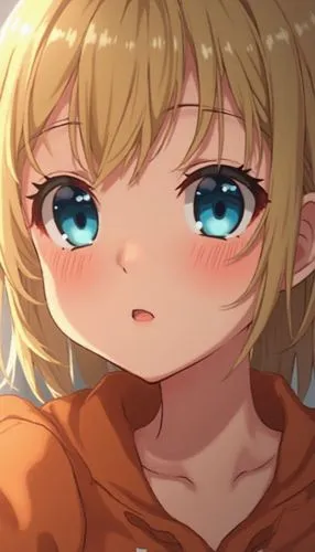 Image is a close-up portrait of a young person with fair skin and light blonde hair. The subject's hair is slightly tousled, framing their face. They have striking blue eyes and full lips, with a neut