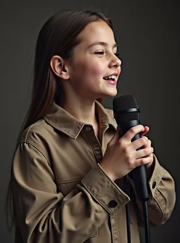 The young girl Maria, who suddenly becomes very sad, cries loudly and bursts into tears.,singing,mic,to sing,student with mic,microphone,singer,bradbery,vocal,sing,crooned,darci,handheld microphone,vo