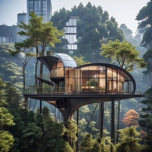 tree house design, House on the Tree, A modern house suspended between big trees, with direct elevators and french window
,tree house hotel,tree house,treehouse,cubic house,house in the forest,sky apa