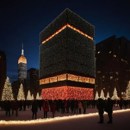 design inception architecture with christmas light all over the architecture in New York City experience designed to be entered and explored. Explore how distinct architectural styles can be fused wit