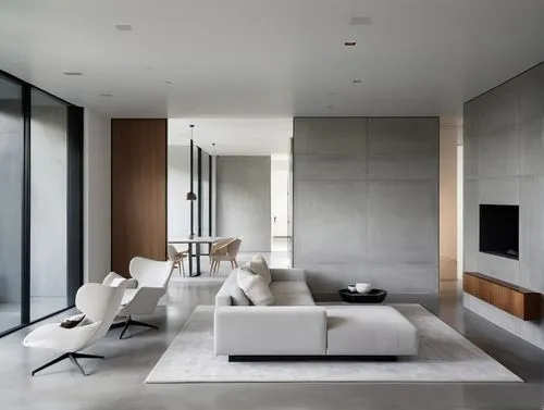 An ethereal photograph, A detailed, serene oil painting: In a contemporary, minimalist house,the living room is decorated in modern style,minotti,interior modern design,modern minimalist lounge,modern