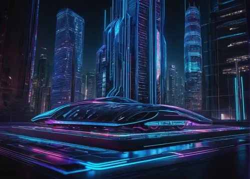 Futuristic, high-tech, auto GPT architecture, sleek metallic body, glowing blue lines, complex circuitry patterns, neon lights, holographic display, rotating wheels, advanced AI system, motherboard, C