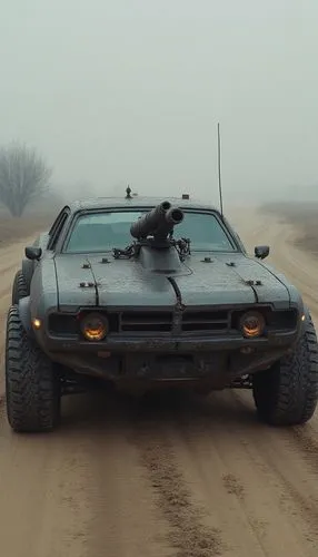 muscle car with canon, matt color,a gray truck is driving down the dirt road,mad max,off-road outlaw,corvette stingray,dune,off-road car,corvette,interceptor,open hunting car,vanishing point,desert sa