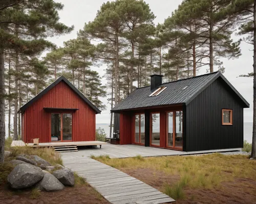 small cabin,inverted cottage,scandinavian style,wooden house,summer cottage,danish house,timber house,wooden hut,wooden houses,small house,holiday home,house in the forest,red roof,prefabricated build