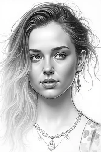 sketch pencil design,a woman with her hair pulled back, wearing a necklace,girl portrait,girl drawing,digital drawing,digital painting,digital art,world digital painting,custom portrait,vector illustr
