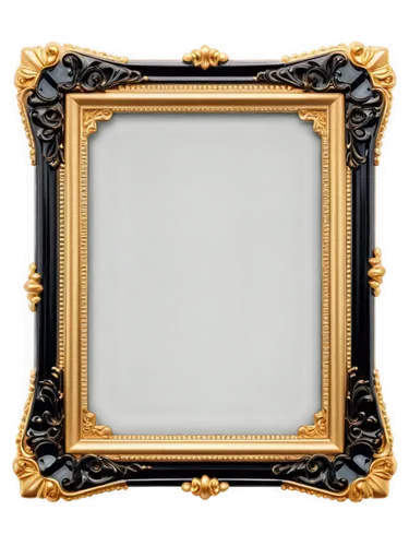 black picture frame, ornate gold edges, glossy surface, rectangular shape, thick border, subtle texture, standing upright, softbox lighting, 3/4 composition, shallow depth of field, warm color tone, c