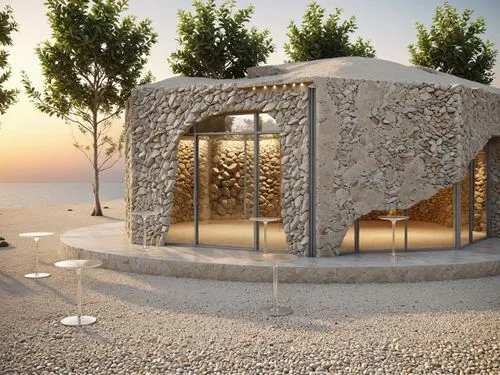 Ultra-realistic architectural visualization, apply organic natural luxury style inspired by eco-resort architecture.

Materials:
- Use high-resolution PBR natural stone with heavy surface variation, r