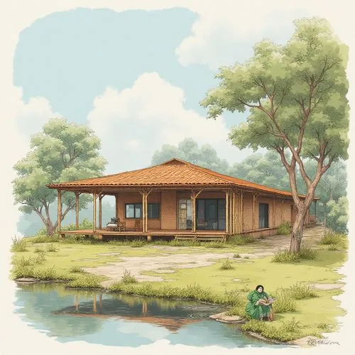 An architectural sheet that shows different perspectives of the two-level house, the architecture of this house will be of a country type between the ancient and the modern, it will be located on the 
