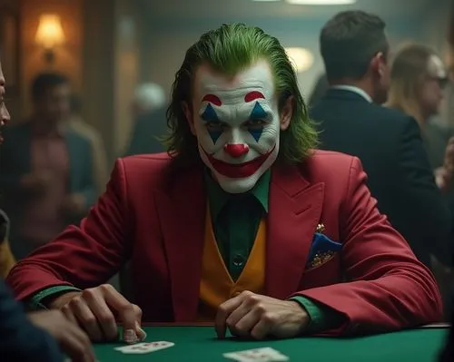 The Joker is sitting with days , realistic 4K and He bets on sports


,a person in a suit and red clown make faces,joker,jokers,poker,supercasino,the suit,croupier