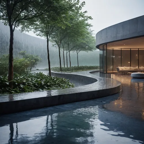 infinity swimming pool,pool house,modern house,3d rendering,house in mountains,landscape design sydney,luxury property,luxury home,futuristic landscape,house by the water,outdoor pool,futuristic archi