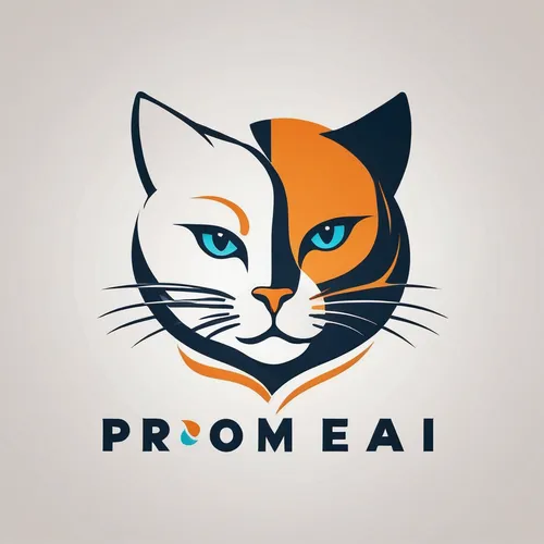Logo for Promeai on the theme of mad cat head colour logo, minimal logo, minimalism, vector shape,proa,promontory,prowl,pomade,social logo,logodesign,pioneer badge,premises,company logo,promote,domest