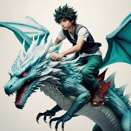 Izuku Midoreya يركب على تنين ابيض ازرق العينين,dragon of earth,green dragon,wyrm,dragon,dragon slayer,dragon li,draconic,dragon design,dragons,black dragon,3d fantasy,painted dragon,anime 3d,skylander