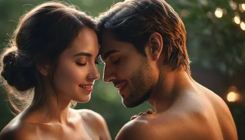  A bittersweet romantic scene between a couple, one girl deeply in love and gazing longingly at her partner, while the other smiles gently but looks unaware of the deep feelings, soft emotional tensio