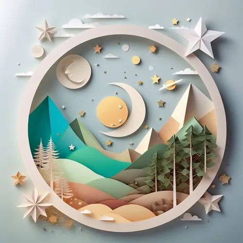 Paper cut 3D World,moon and star background,paper art,background vector,stars and moon,moon phase,fairy tale icons,sun and moon,moon and star,star illustration,wreath vector,crescent moon,nature backg