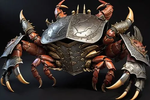 a crab battle Armor,a large spider sculpture that looks like it has horns and claws on its back,crab 2,crab 1,black crab,headcrab,crab,crustacean,red cliff crab,crayfish,crab cutter,cychrus,angusta,lu