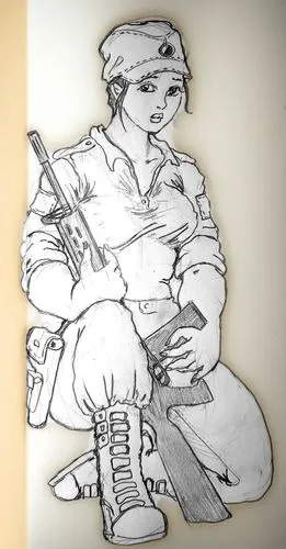 Light brown background ,the drawing of a girl is very interesting,hanji,girl with gun,shamisen,rotoscoped,rickert,lakshmibai
